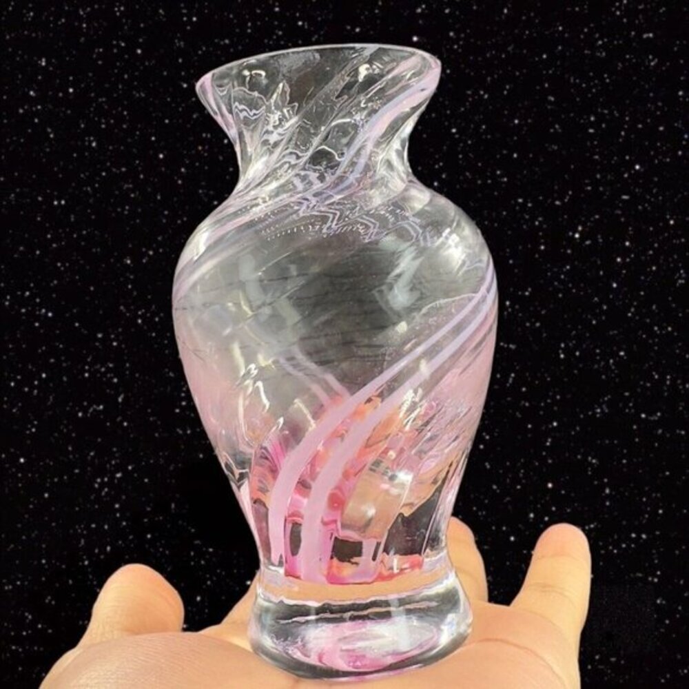 Caithness Scotland Pink White Swirl Art Glass Vase Hand Made Crafted Glass VTG‎